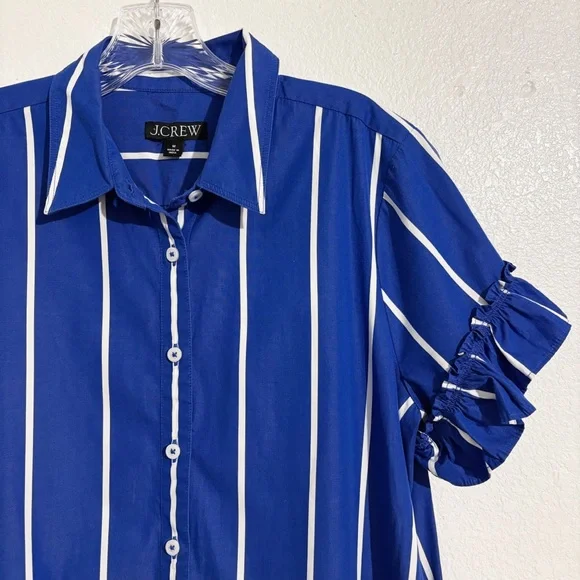 J. Crew Amelia Button Front Shirt-Dress in Stripe Cotton Poplin Blue & White - Picture 4 of 7